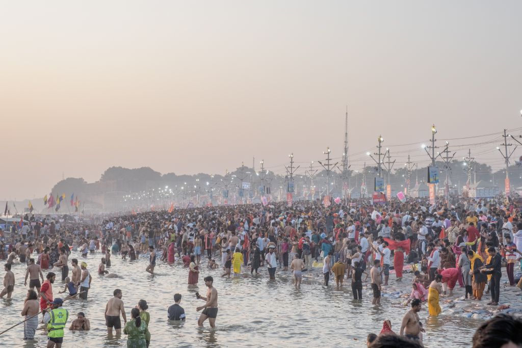 People pray at Ganga river in Kumph Mela Festival at Prayagraj, India 4 February 2025